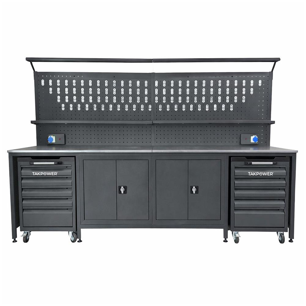 TAKPOWER 3 Metre Takım Tezgahı 2 Dolaplı + 2 Boş Takım Arabası Antrasit