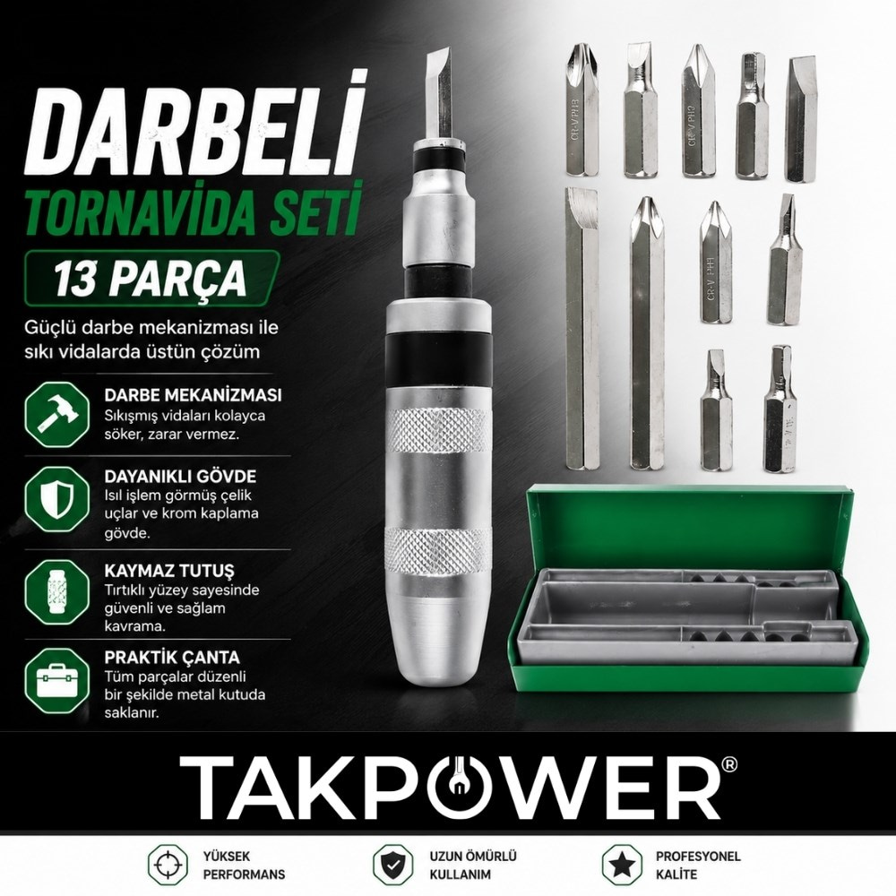 TAKPOWER Darbeli Tornavida Seti 13 Parça