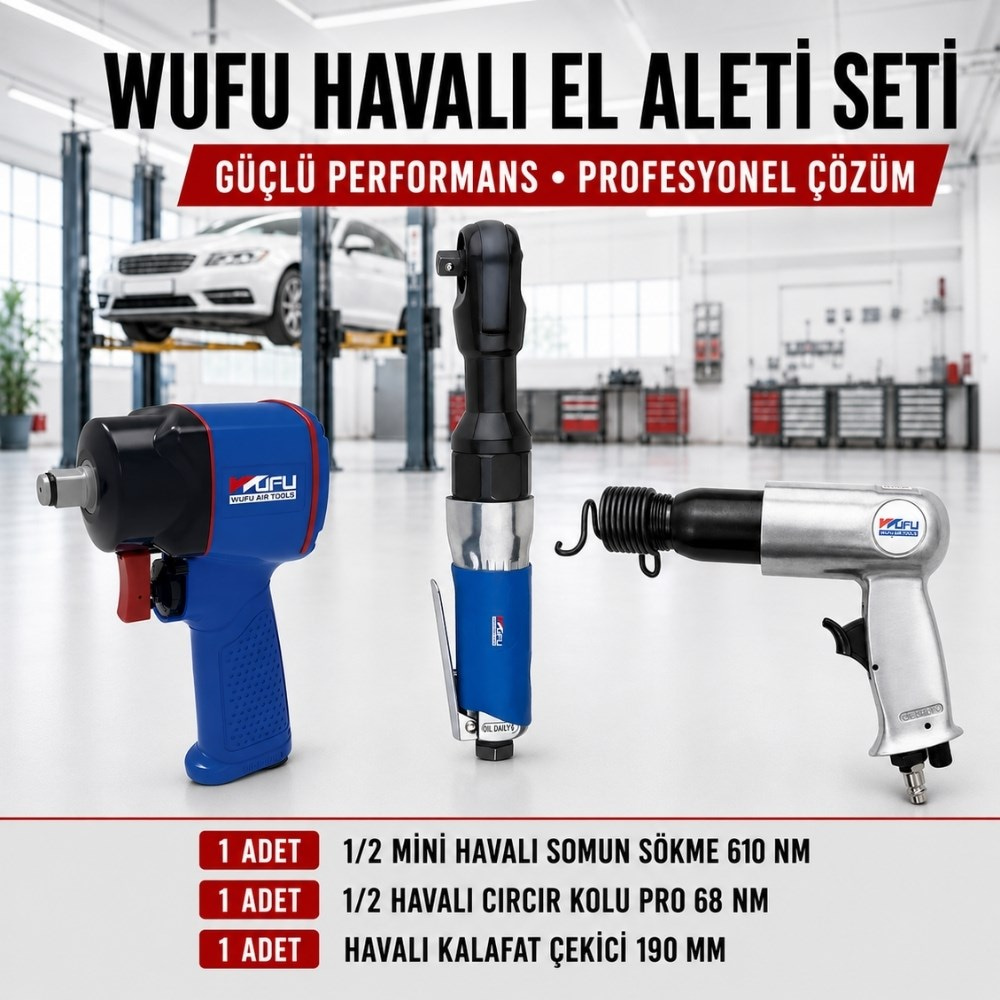 WUFU 1/2 Havalı Somun Sökme Havalı Cırcır Ve Havalı Kalafat Çekici Seti