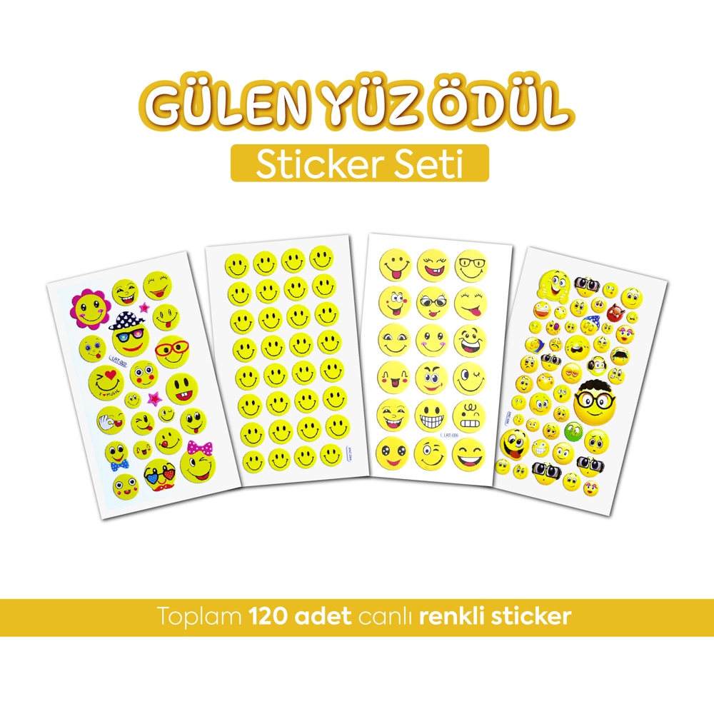 Gülen Yüz Ödül Sticker Seti - 120 Adet Okul ve Etkinlik Çıkartması