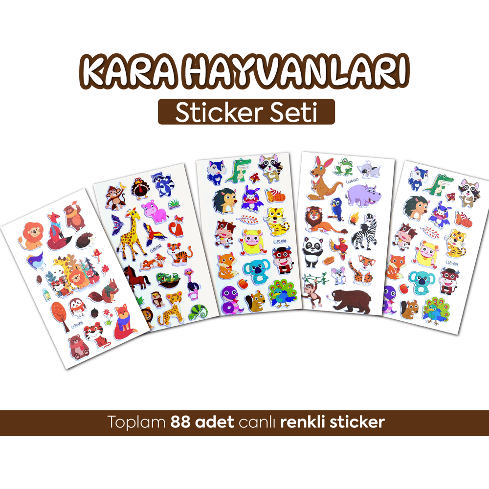 Kara Hayvanları Sticker Seti - 88 Adet Eğitici Çiftlik ve Orman Hayvanları Çıkartması