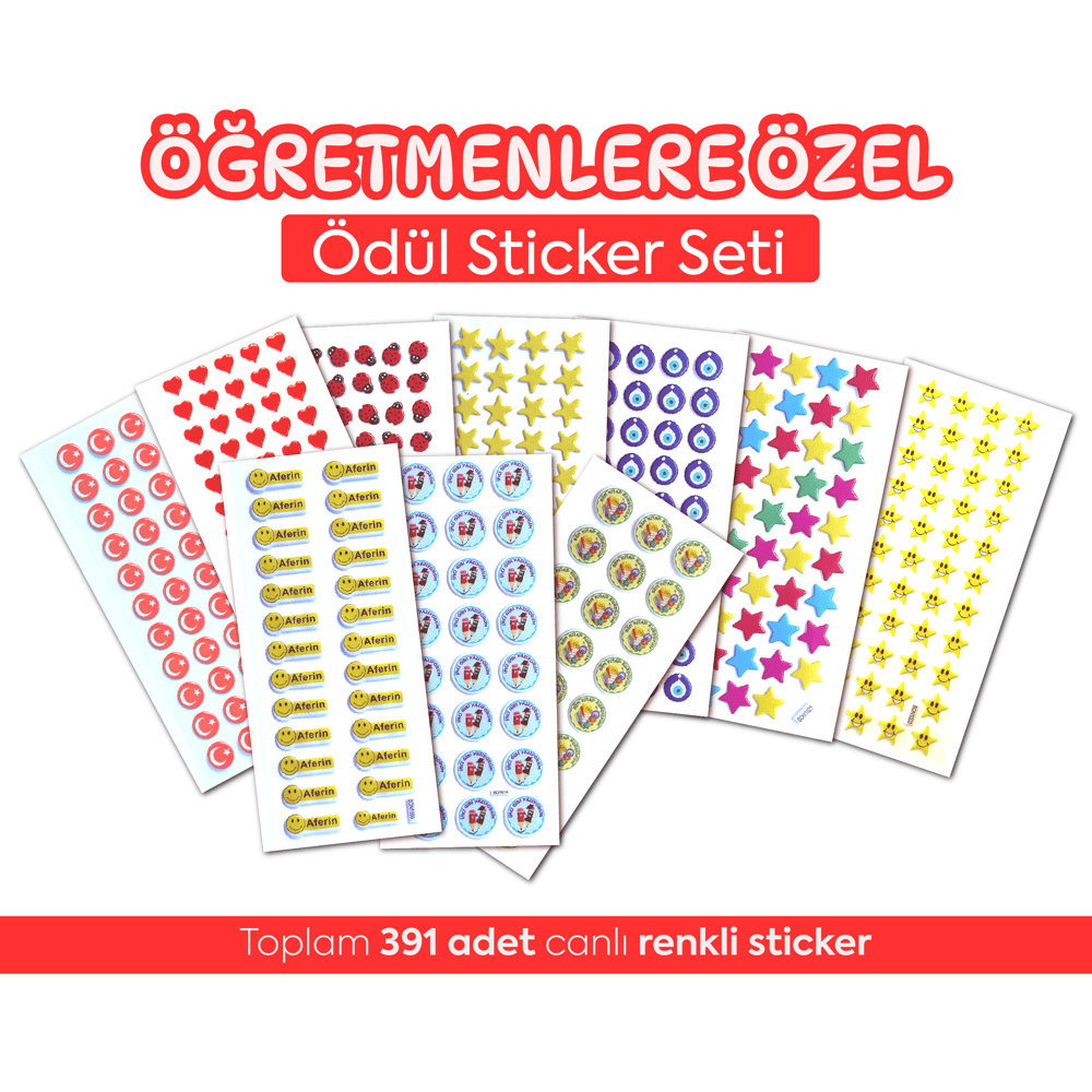 Öğretmen Ödül Sticker Seti - 391 Adet Okul ve Sınıf İçi Motivasyon Çıkartması