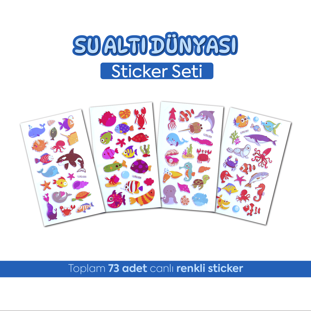 Su Altı Dünyası Çocuk Sticker Seti - 73 Adet Deniz Canlıları Eğitici Çıkartma