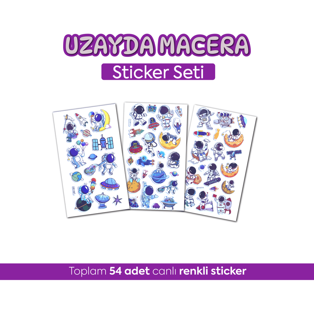 Uzay Temalı Çocuk Sticker Seti - 54 Adet Eğitici Çıkartma