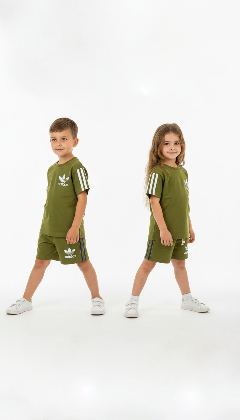 Çizgi Detaylı Spor Logolu Şortlu Takım