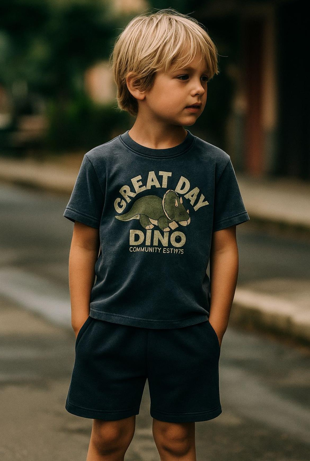 Lacivert Dino Şortlu Takım