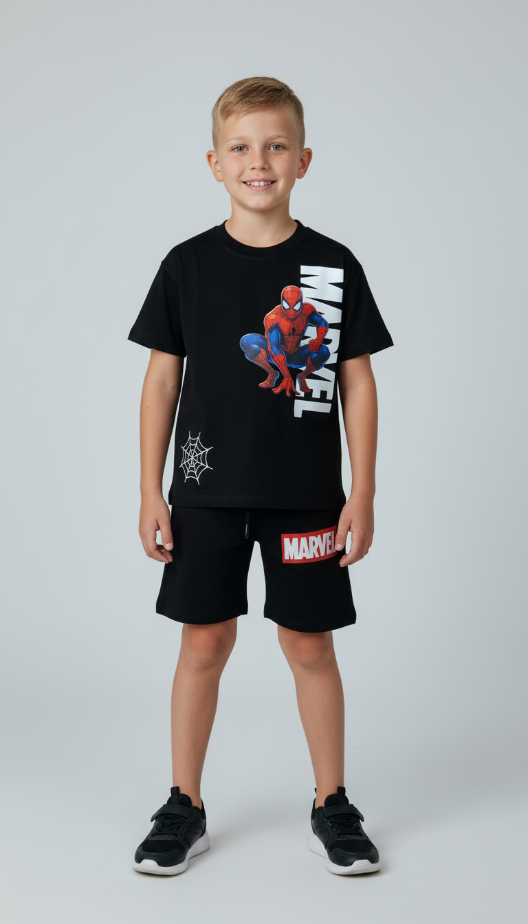 Marvel Spiderman Figürlü Şortlu Takım