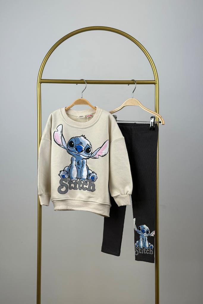 Mavi Desenli Stitch Baskılı Eşofman Takımı