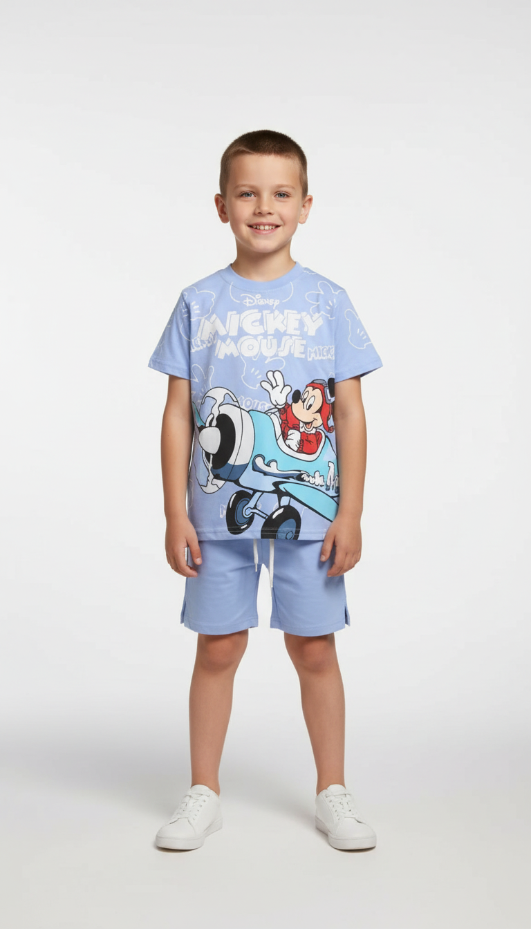 Mavi Pilot Mickey Mouse Şortlu Takım