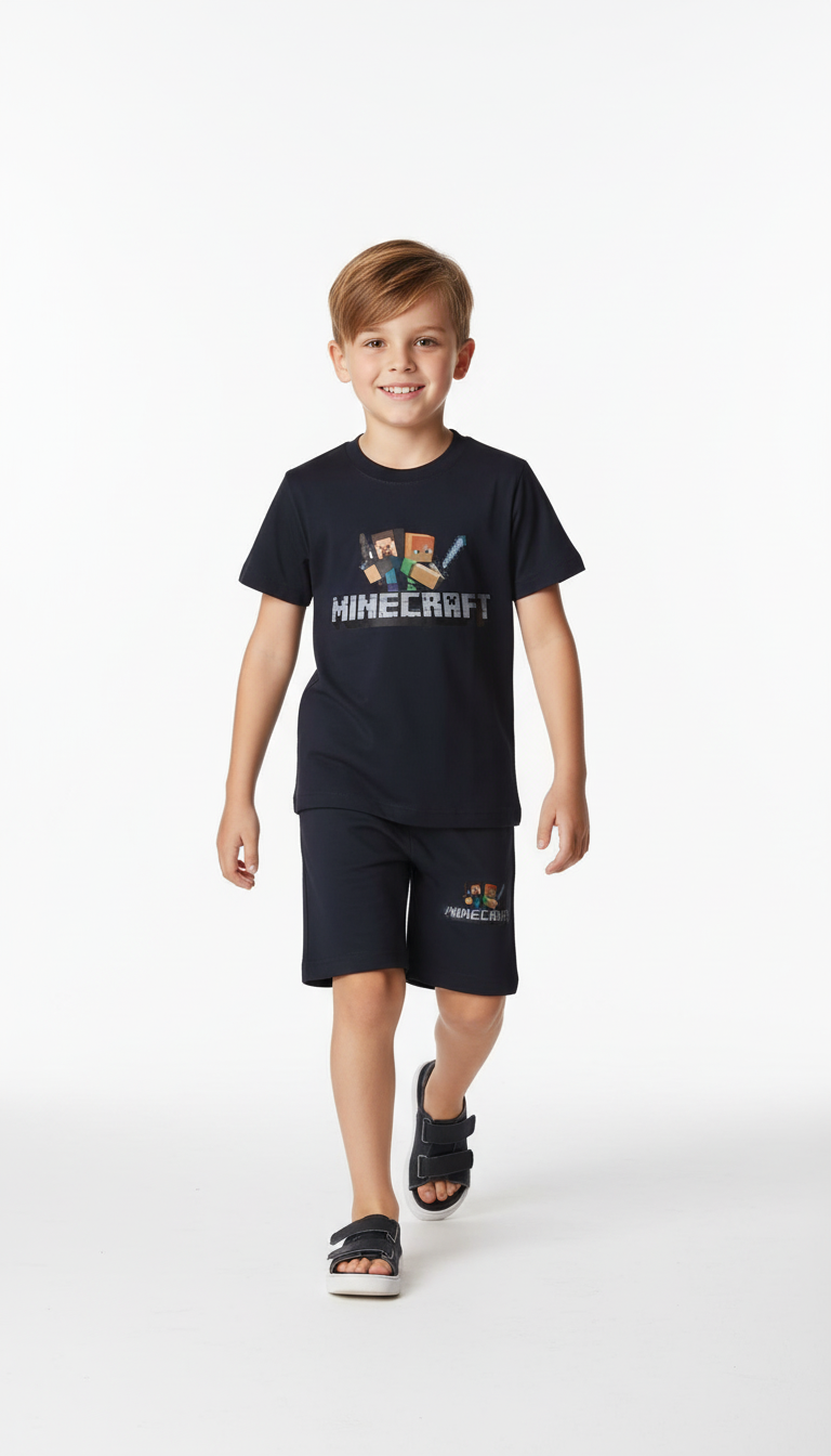 Minecraft Figürlü Şortlu Takım