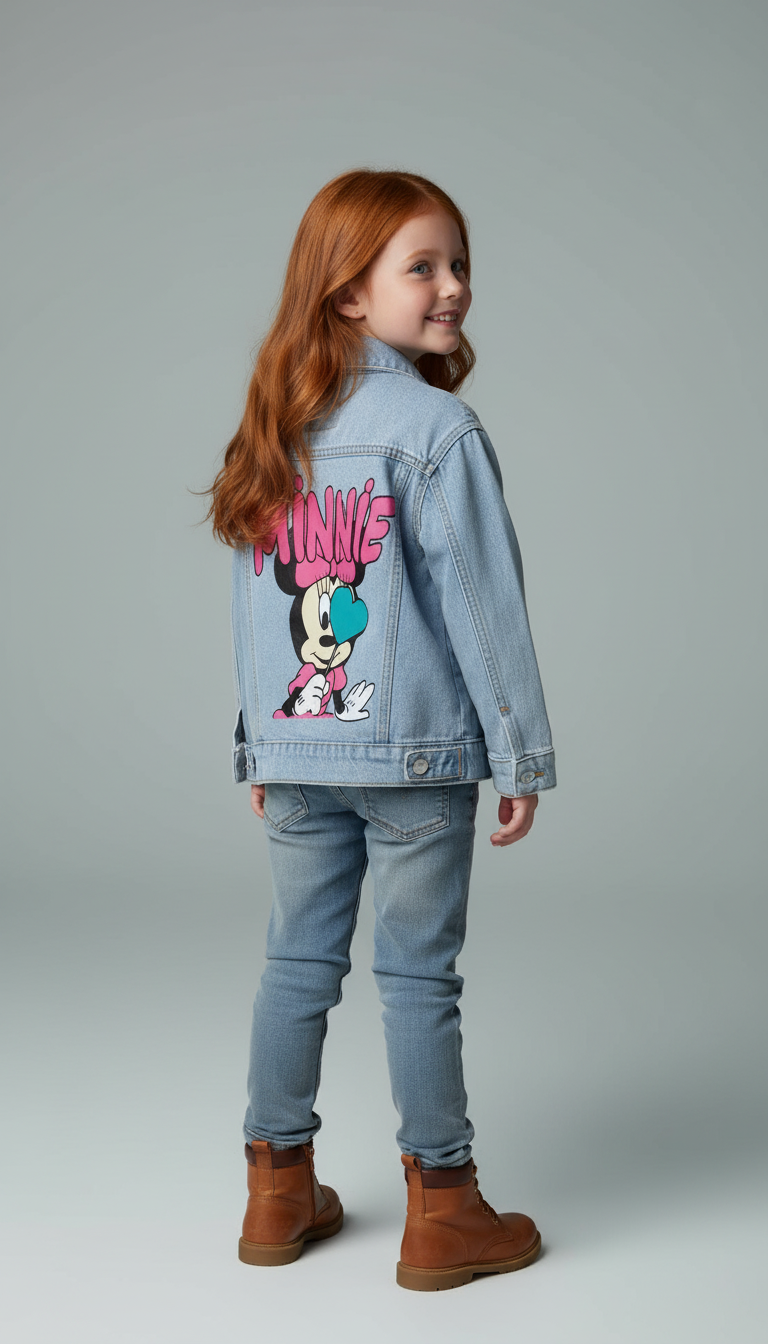Minnie Mouse Kalpli Büyüteç Detay Kot Ceket