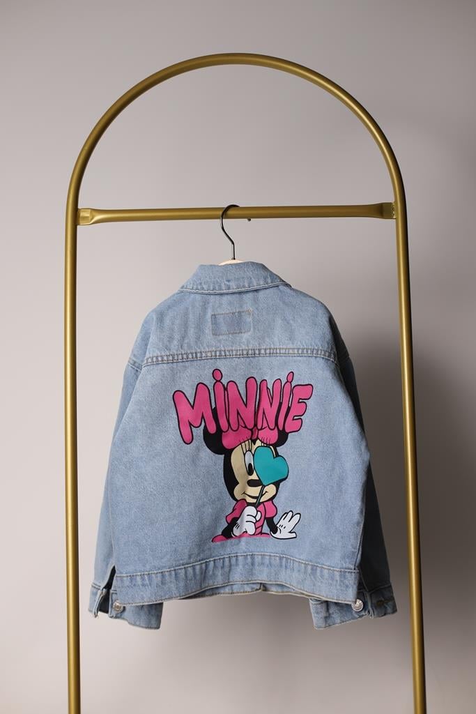 Minnie Mouse Kalpli Büyüteç Detay Kot Ceket