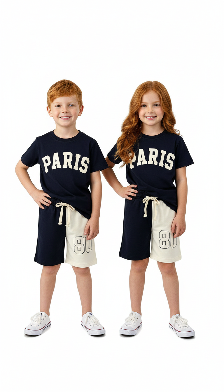 Paris Baskılı Şortlu Takım