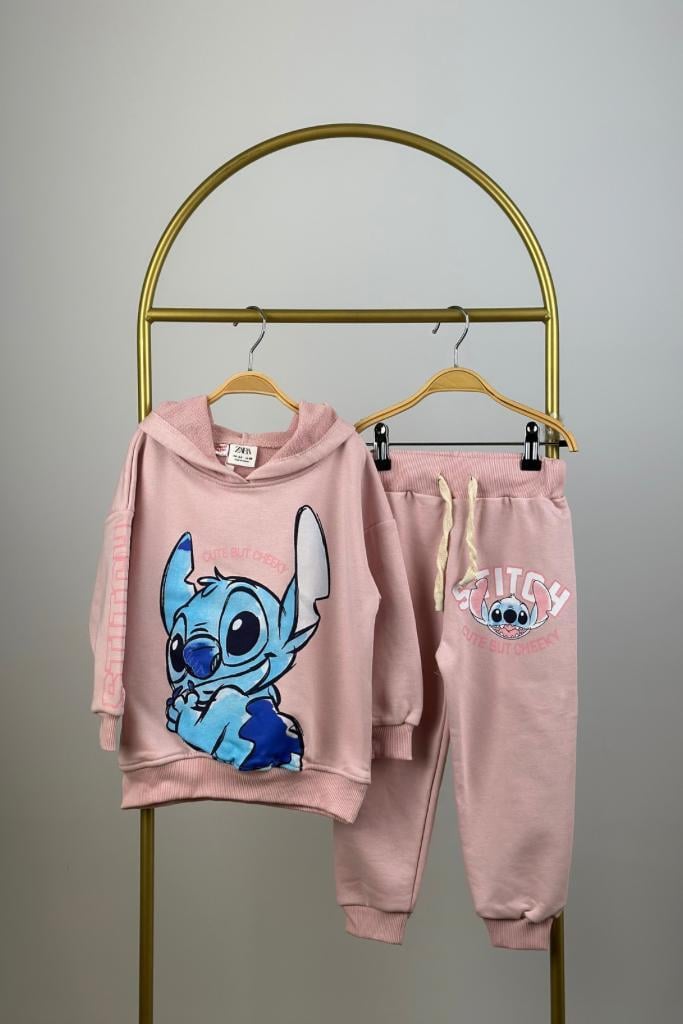 Pembe Stitch Baskılı Eşofman Takımı
