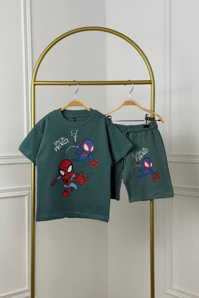 Save The World Spiderman Baskı Şortlu Takım