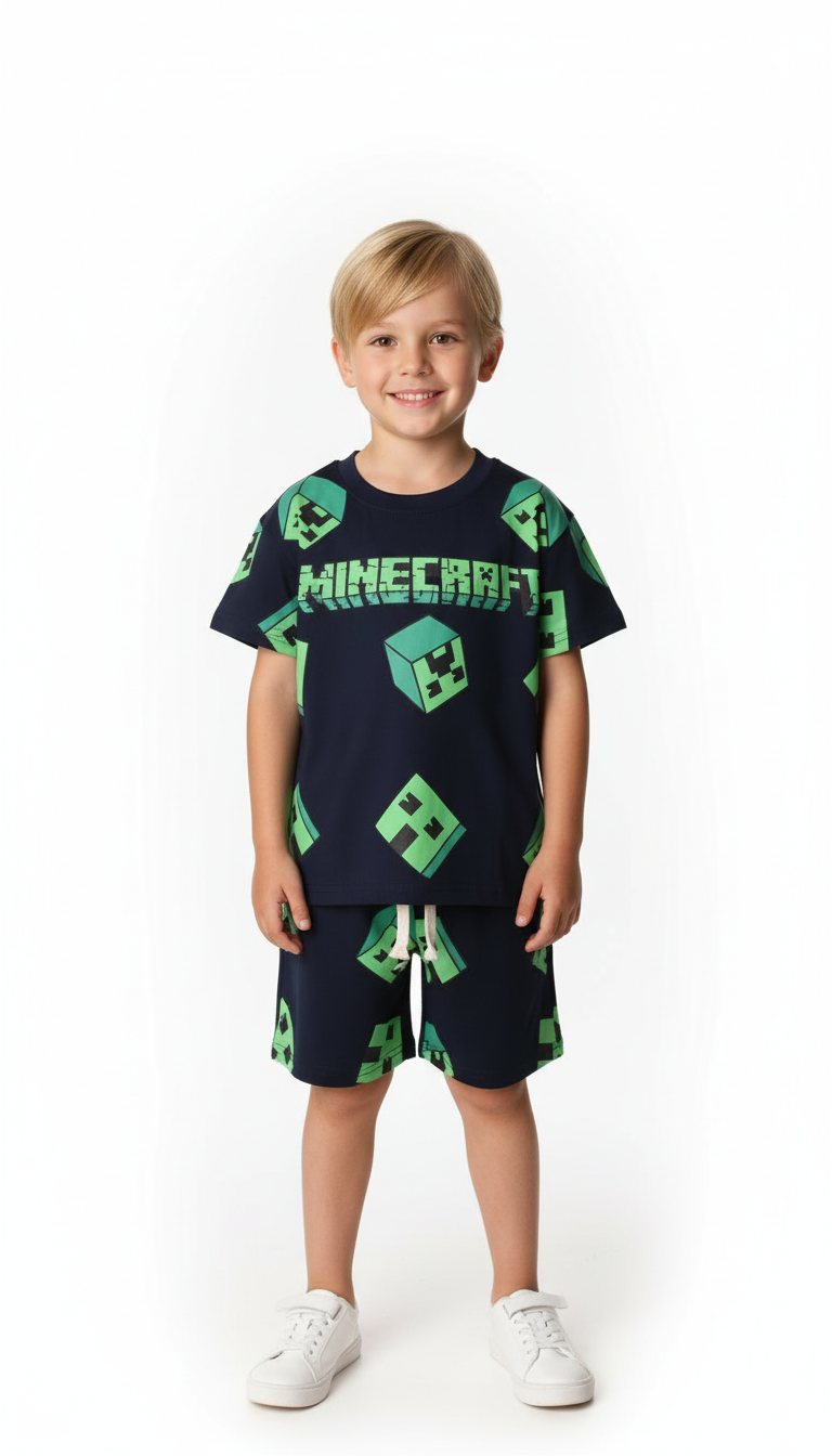 Yeşil Minecraft Şortlu Takım