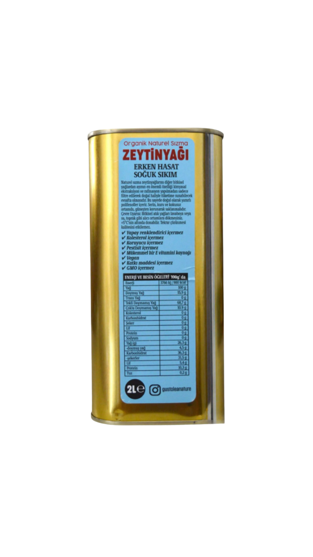 Gustolea Nature Organik Bebek Soğuk Sıkım Naturel Sızma Zeytinyağı 2024 Mahsul 2 L
