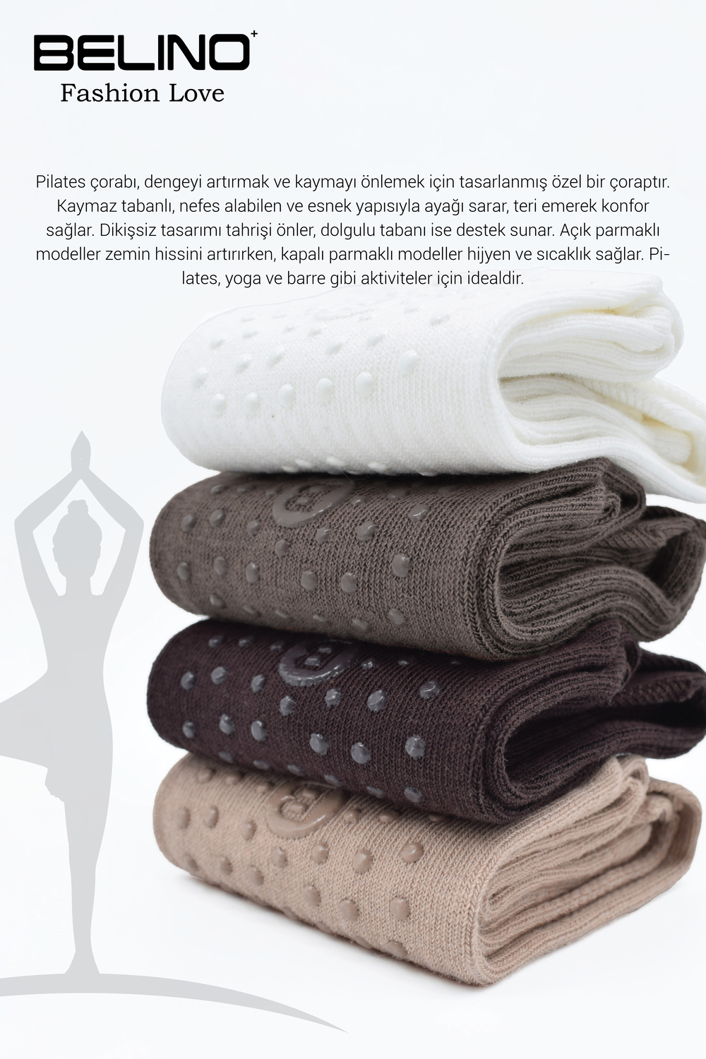 Kadınlar İçin Taban Altı Kaydırmaz Hamile, Dans ve Pilates çorabı 4 Lü Paket