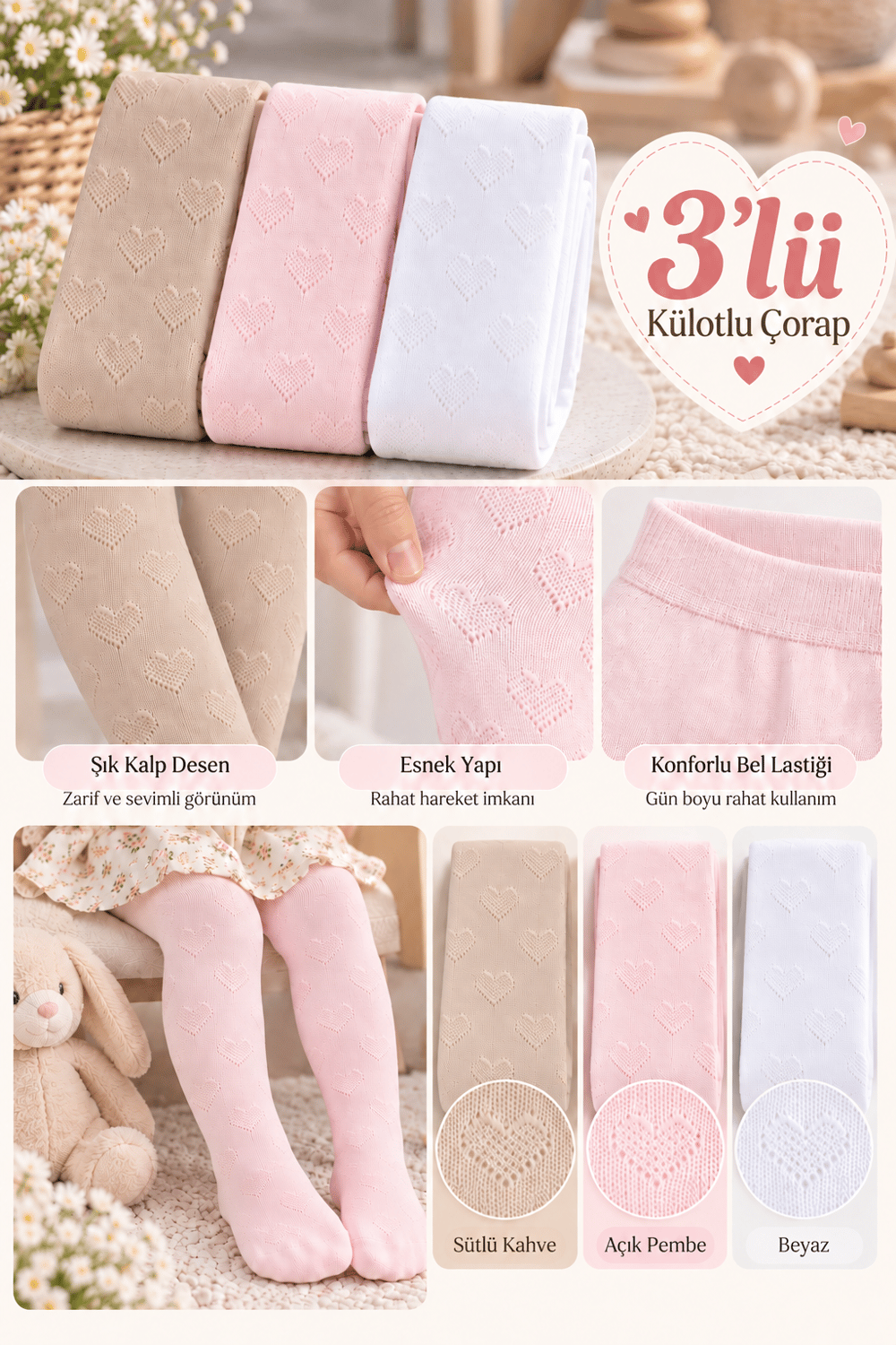 3 Lü Paket Jakar Desenli Kız Bebek Pamuklu Külotlu çorap			