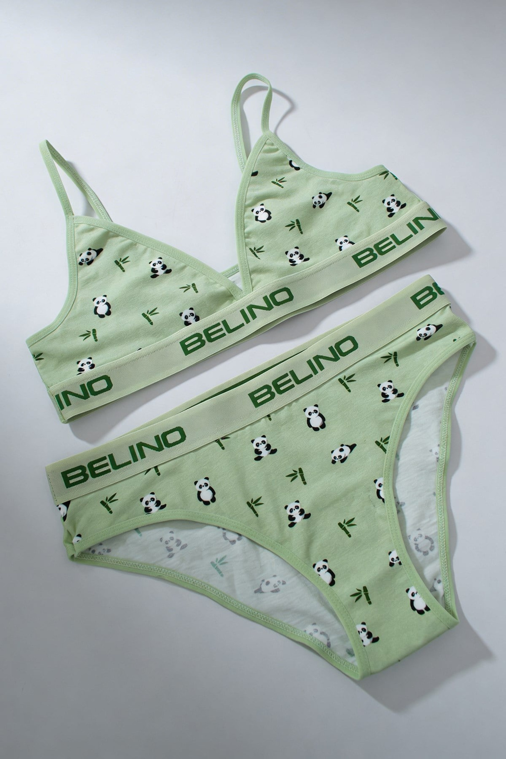 Desenli Kadın Slip Külot ve destekleyici pedli bralet takım- Panda Love