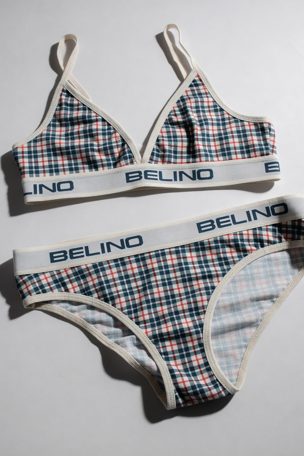 Desenli Kadın Slip Külot ve destekleyici pedli bralet takım- Plaid Timeless