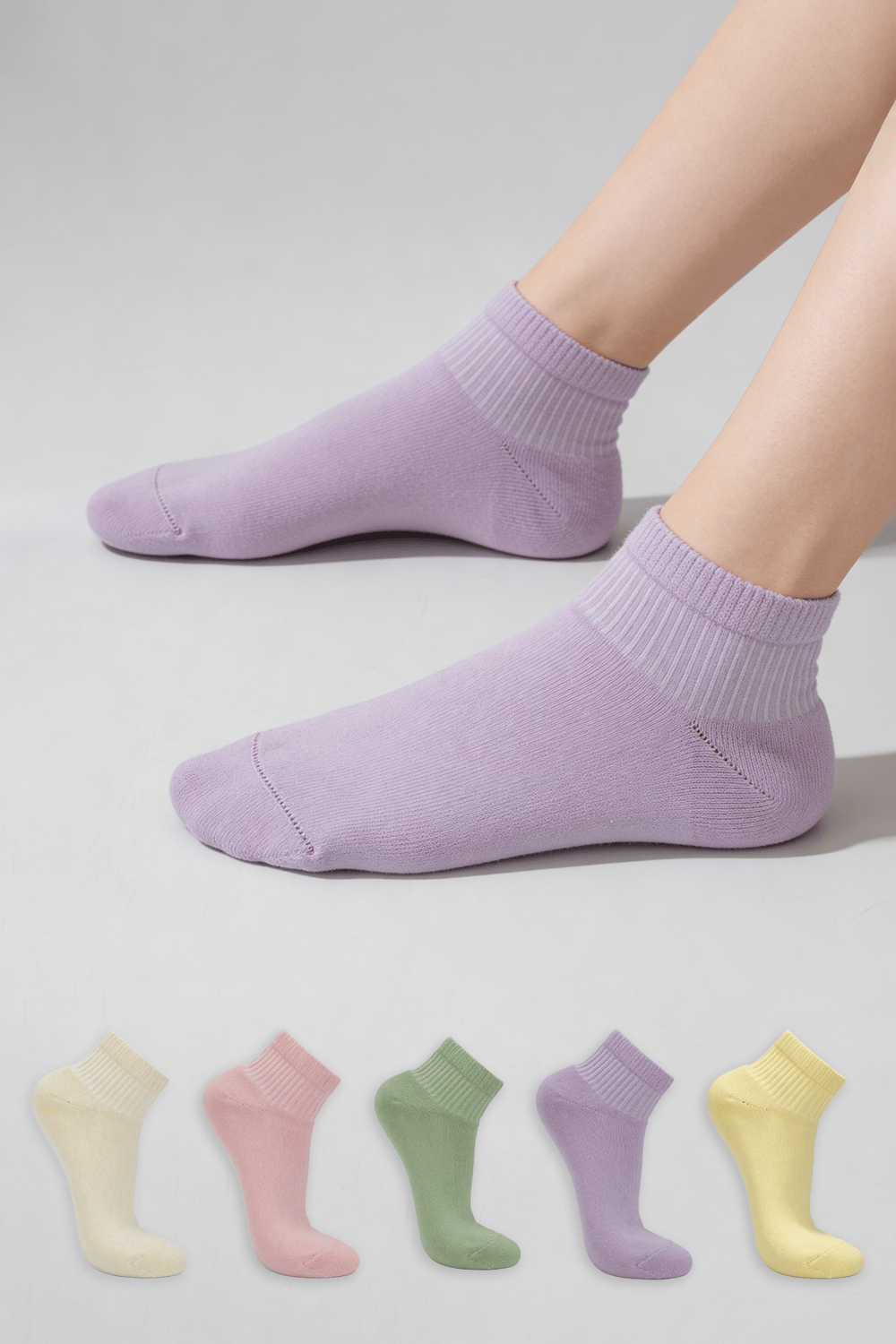 5 Li Paket pastel renk pamuklu kısa kadın çorabı kutulu özel seri	