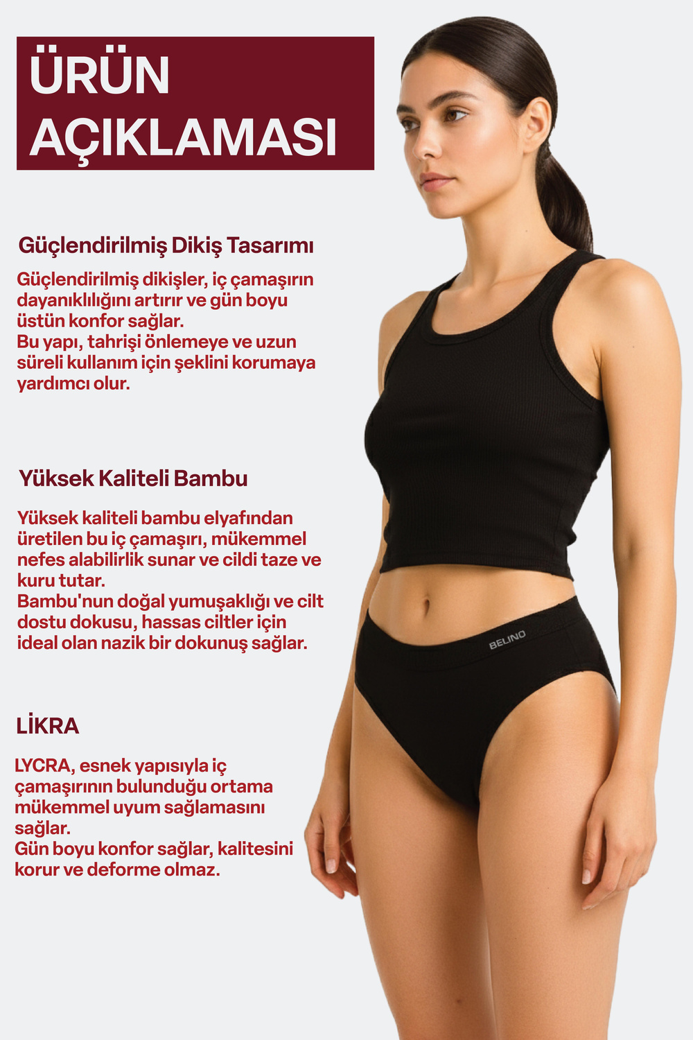 Kadın Slip Bambu Siyah Renk 6 Lı Paket Briefs
