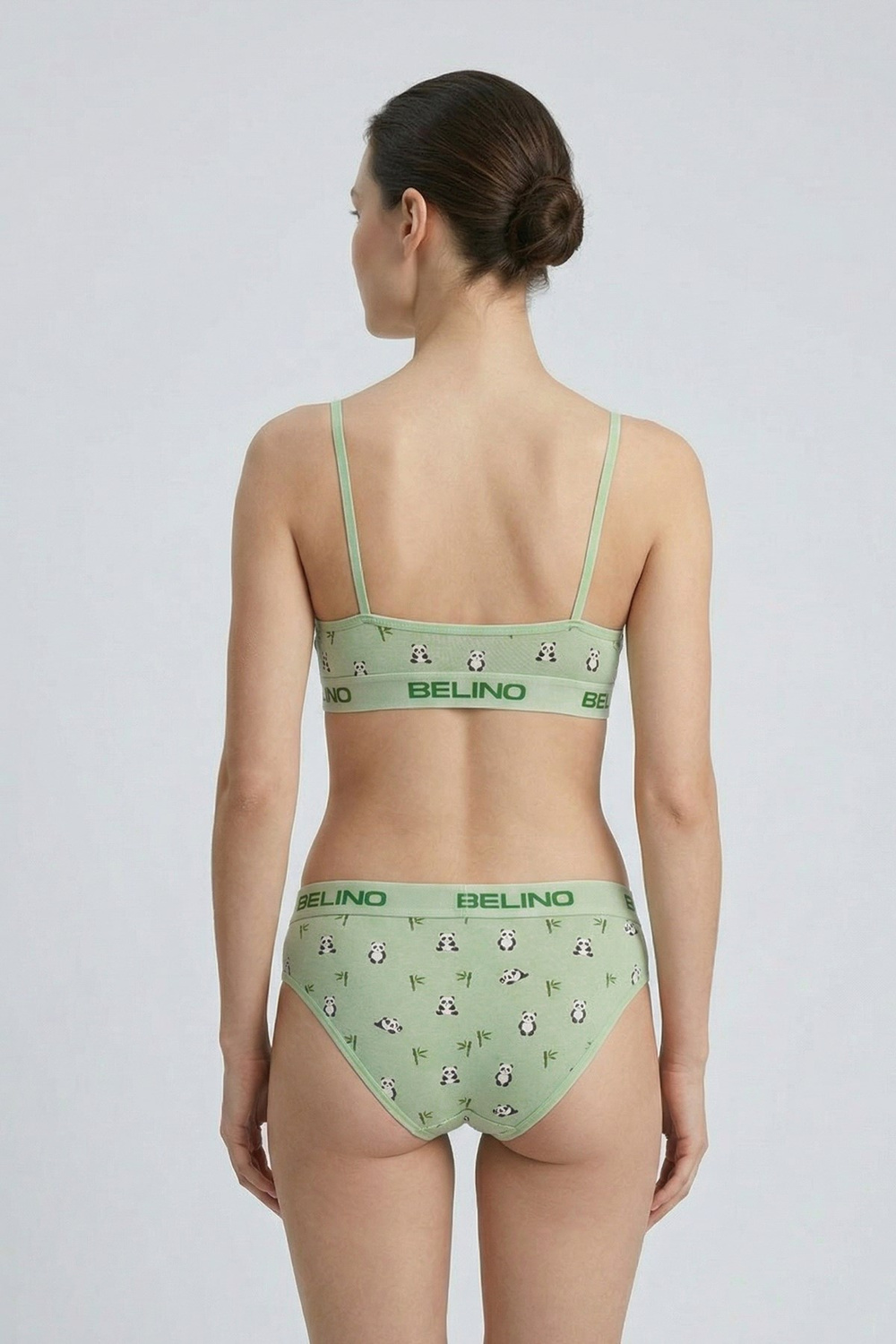 Desenli Kadın Slip Külot ve destekleyici pedli bralet takım- Panda Love