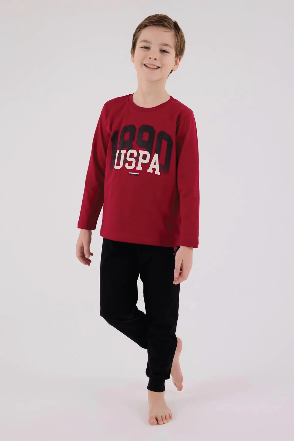 U.s. Polo Assn Erkek Çocuk Uzun Kol Bordo Pijama Takım 