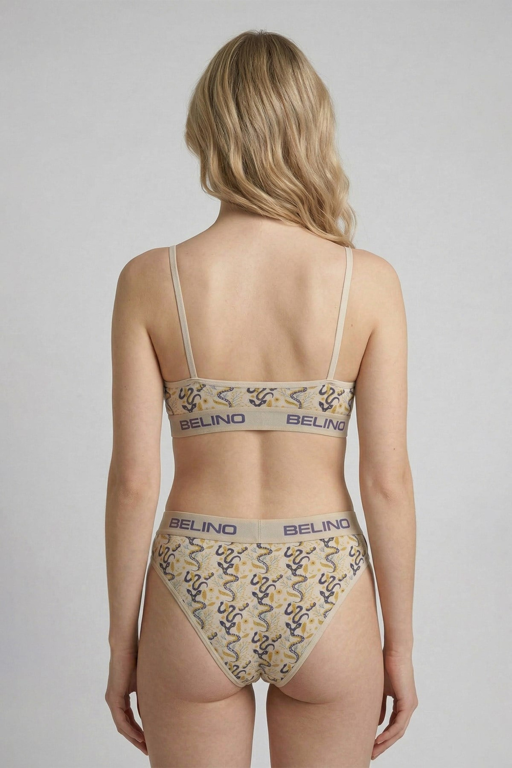 Desenli Kadın Slip Külot ve destekleyici pedli bralet takım- Snake Game
