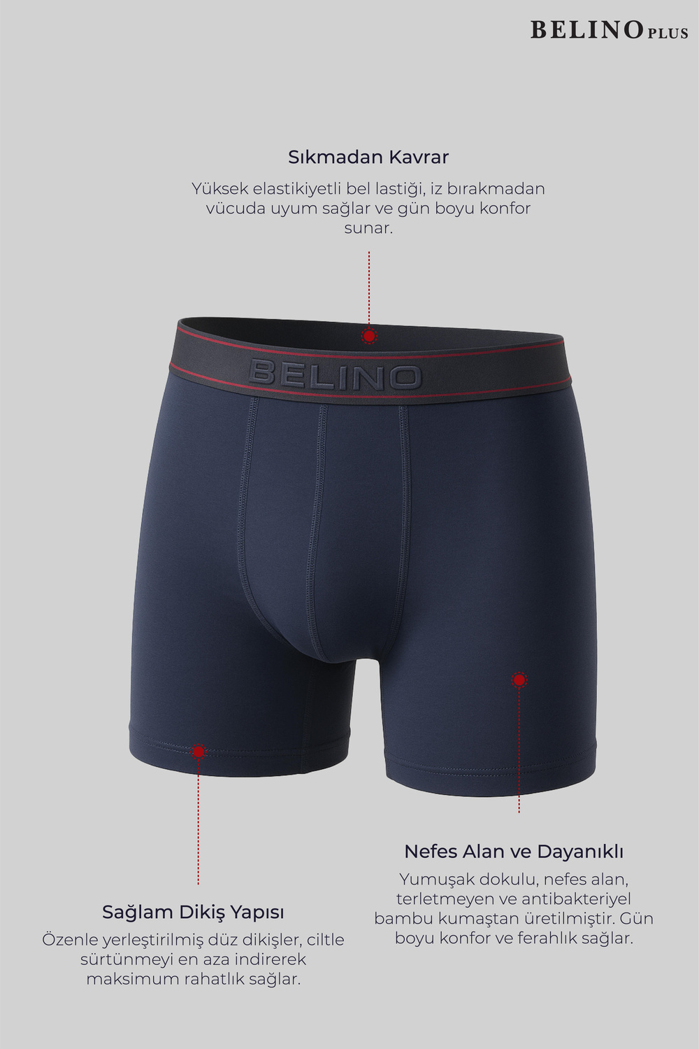 For Men Bamboo Likralı Ultra Soft Erkek Boxer Short 3 lü Kutu - BelinoPlus