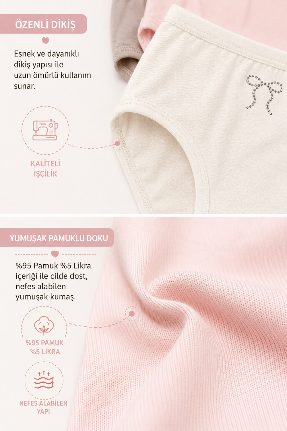 Kız Çocuk 6 Lı Slip Külot Penye Likralı Taş Baskılı