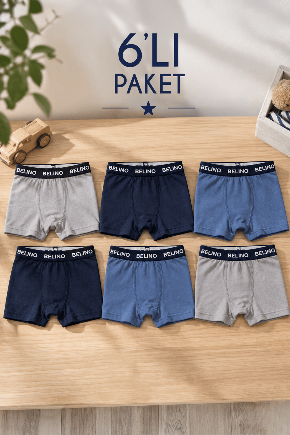 Düz Penye Likralı Erkek Çocuk Boxer 6 Lı Paket