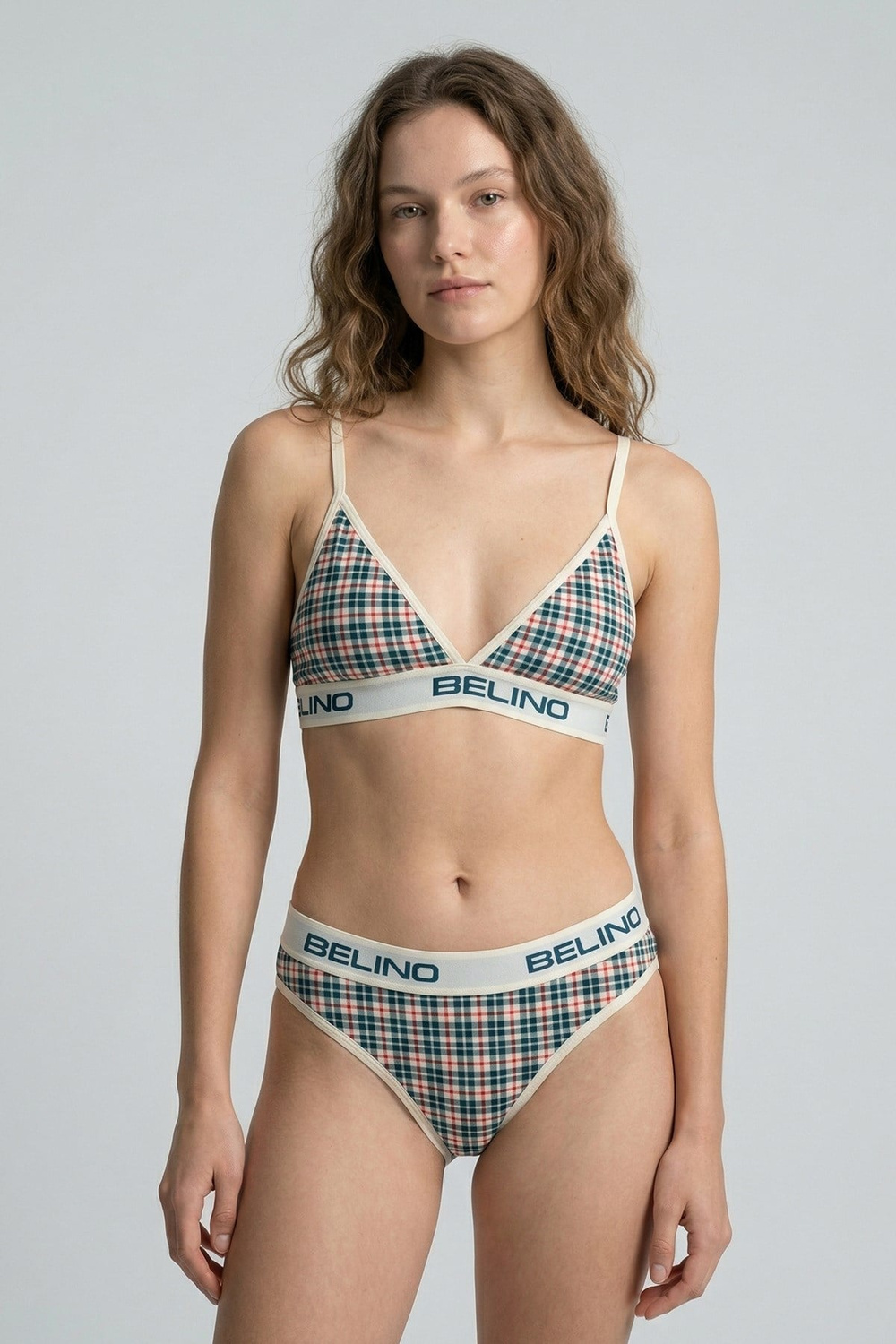 Desenli Kadın Slip Külot ve destekleyici pedli bralet takım- Plaid Timeless