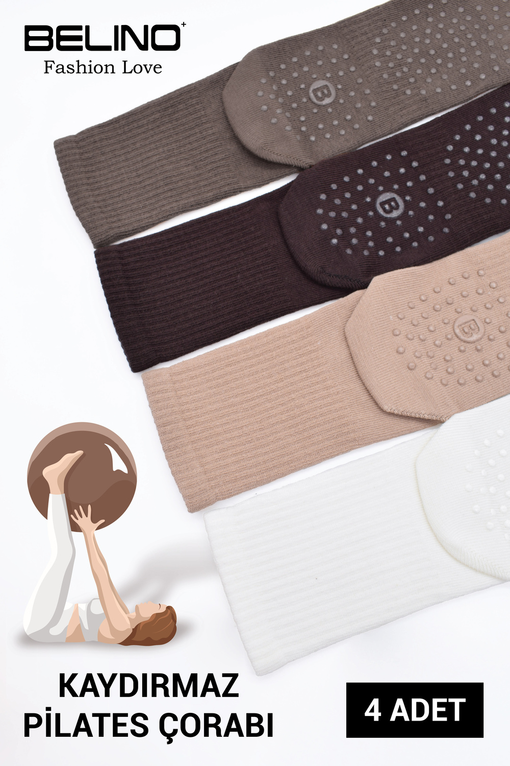 Kadınlar İçin Taban Altı Kaydırmaz Hamile, Dans ve Pilates çorabı 4 Lü Paket