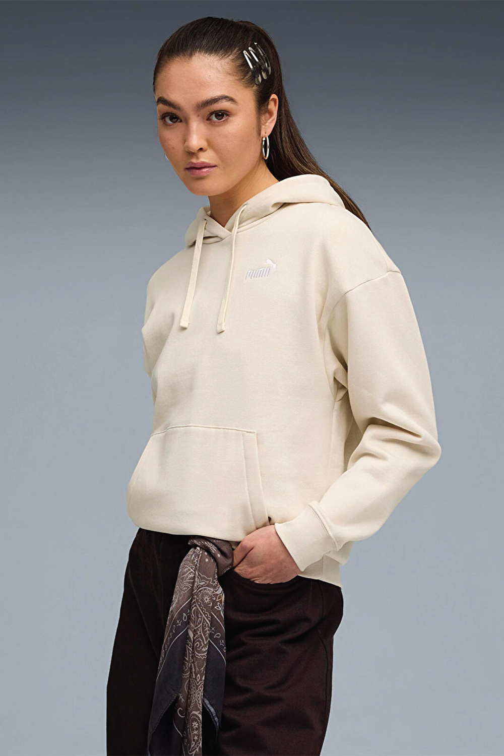 Puma Essentials Small No.1 Logo Kadın Bej Kapüşonlu Sweatshirt 