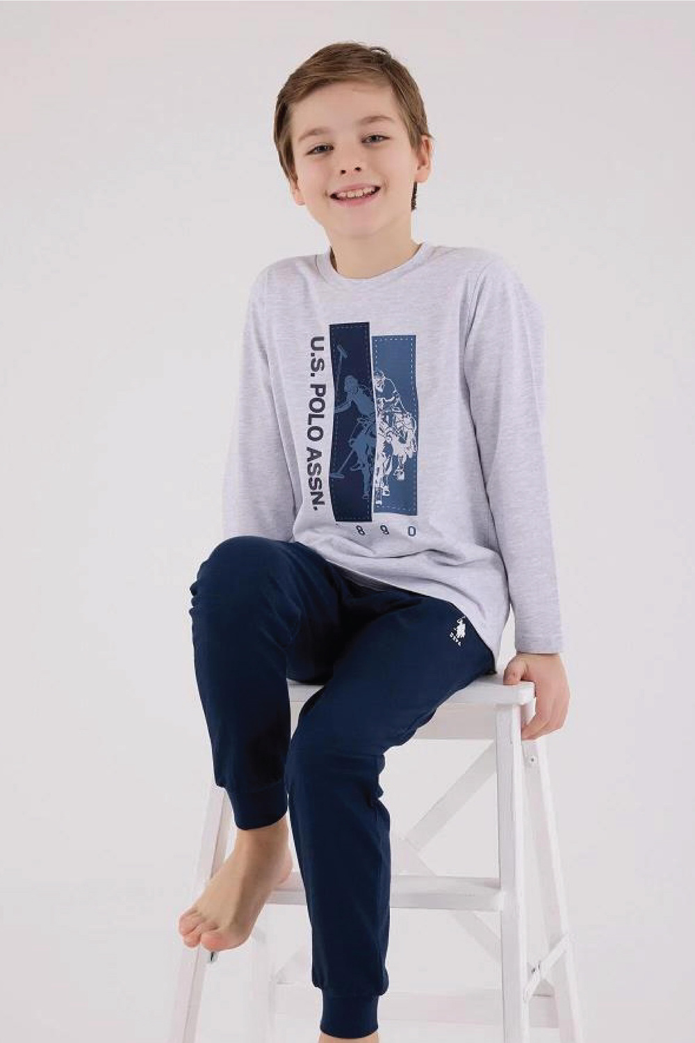 U.s. Polo Assn Erkek Çocuk Uzun Kol Kar Melanj Pijama Takım 
