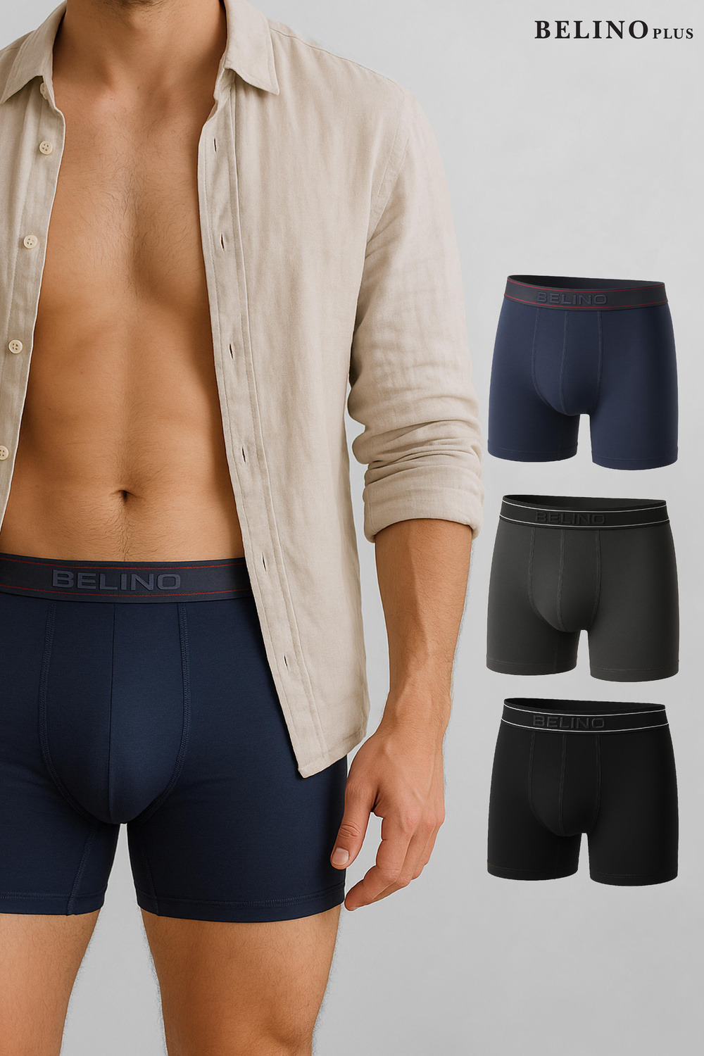 For Men Bamboo Likralı Ultra Soft Erkek Boxer Short 3 lü Kutu - BelinoPlus