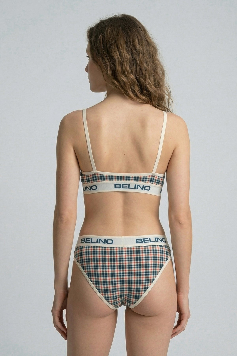 Desenli Kadın Slip Külot ve destekleyici pedli bralet takım- Plaid Timeless