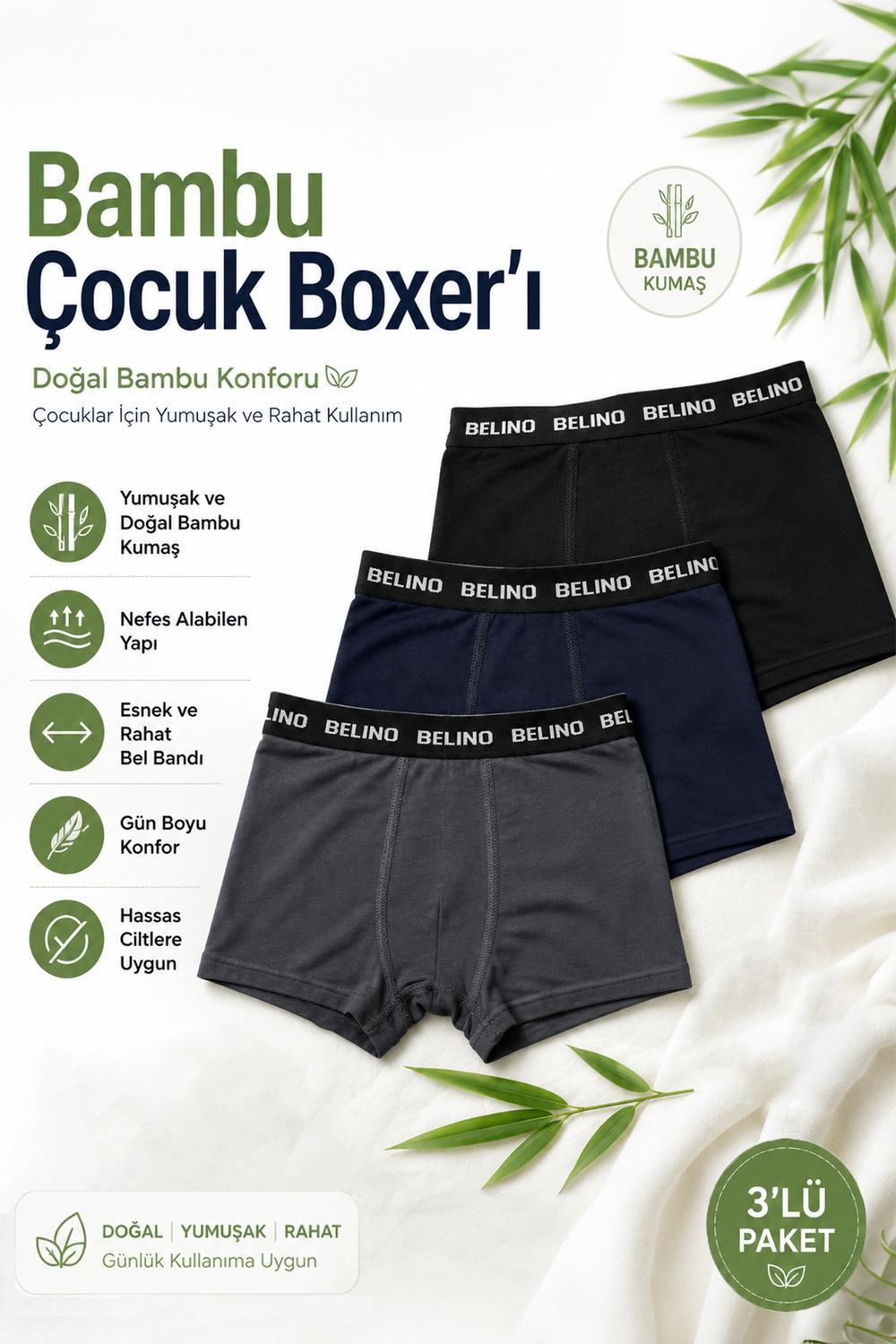 Erkek Çocuk Bambu Boxer Ultra Soft 3 Lü paket