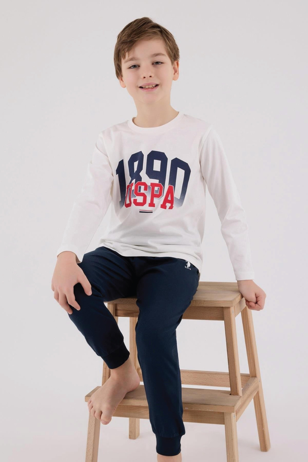 U.s. Polo Assn Erkek Çocuk Uzun Kol Beyaz Pijama Takım 