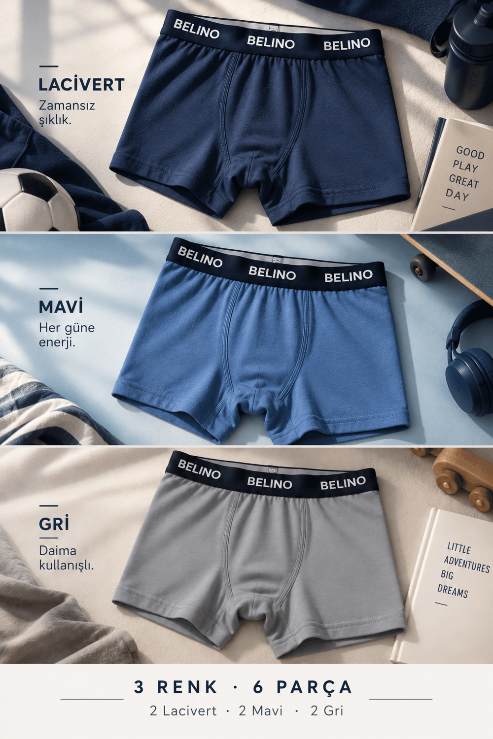 Düz Penye Likralı Erkek Çocuk Boxer 6 Lı Paket