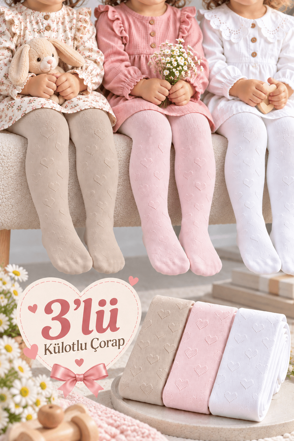 3 Lü Paket Jakar Desenli Kız Bebek Pamuklu Külotlu çorap			