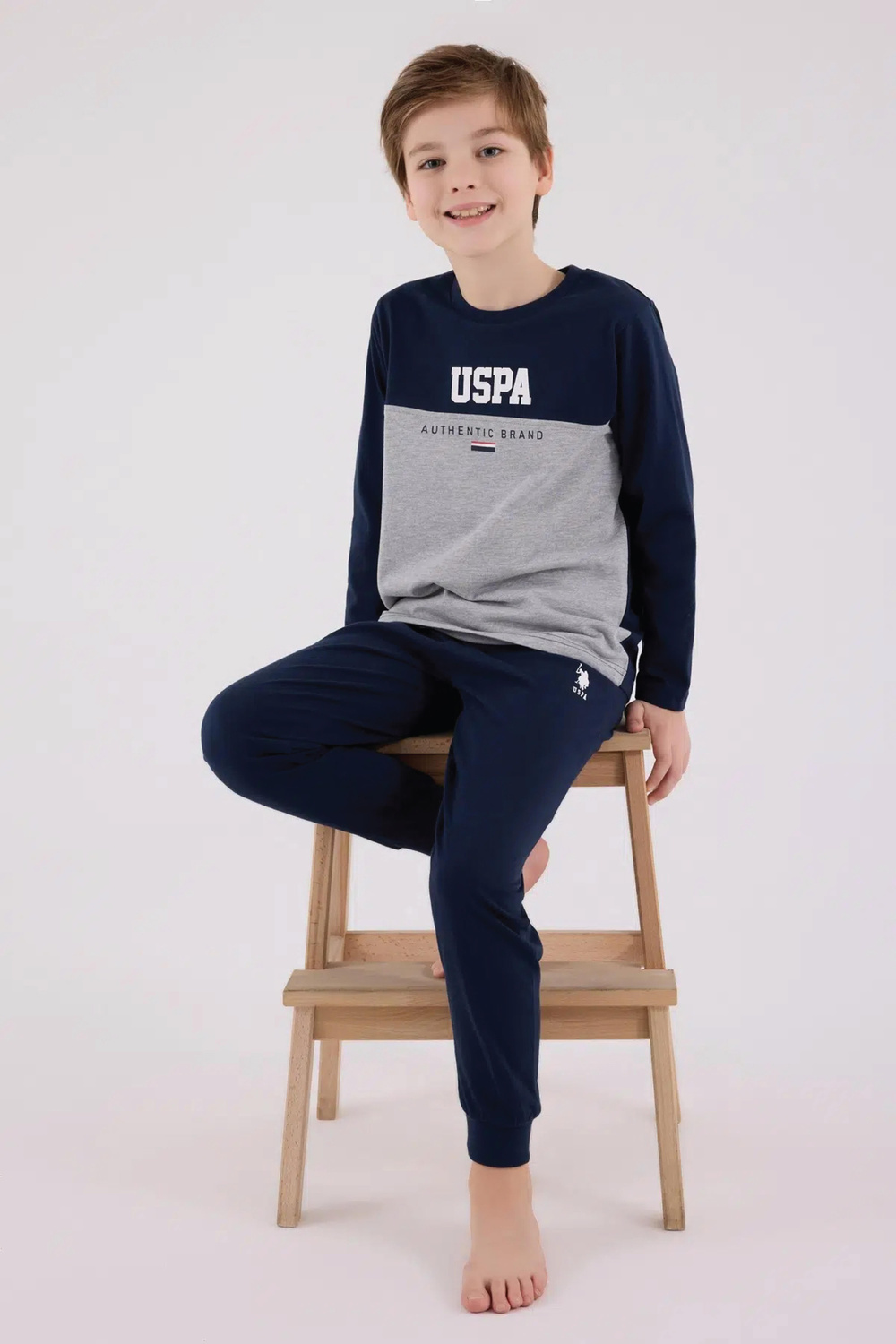 U.s. Polo Assn Erkek Çocuk Uzun Koyu İndigo Pijama Takım