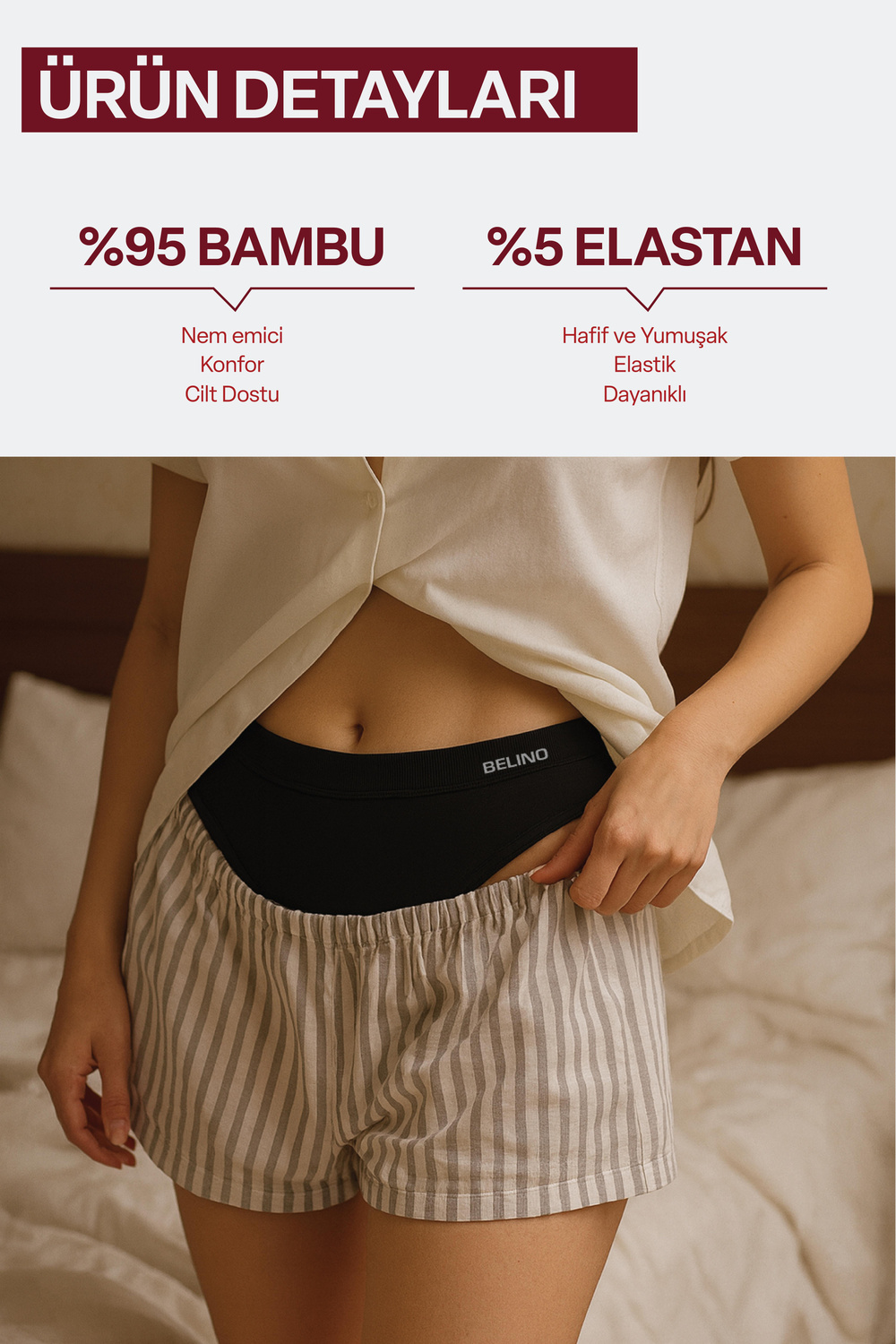 Kadın Slip Bambu Siyah Renk 6 Lı Paket Briefs