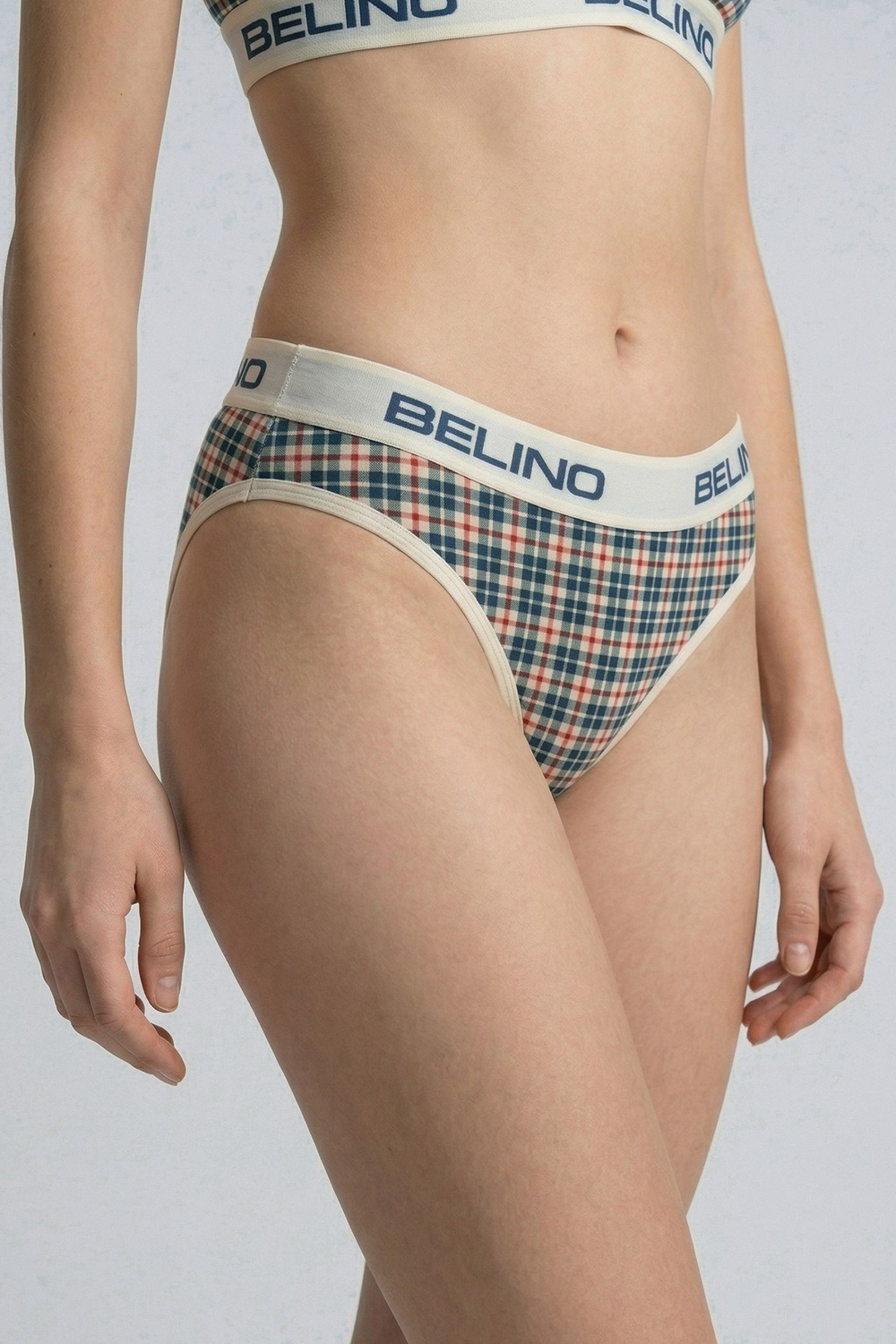 Desenli Kadın Slip Külot ve destekleyici pedli bralet takım- Plaid Timeless