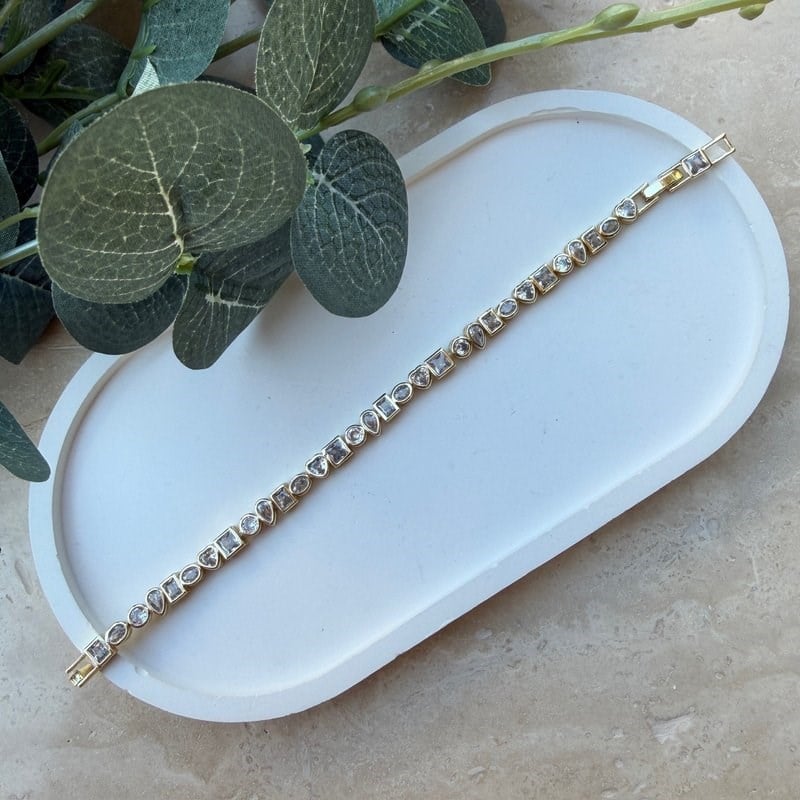 14K Altın Kaplama Farklı Kesim Taşlı Bileklik (17+2 cm)