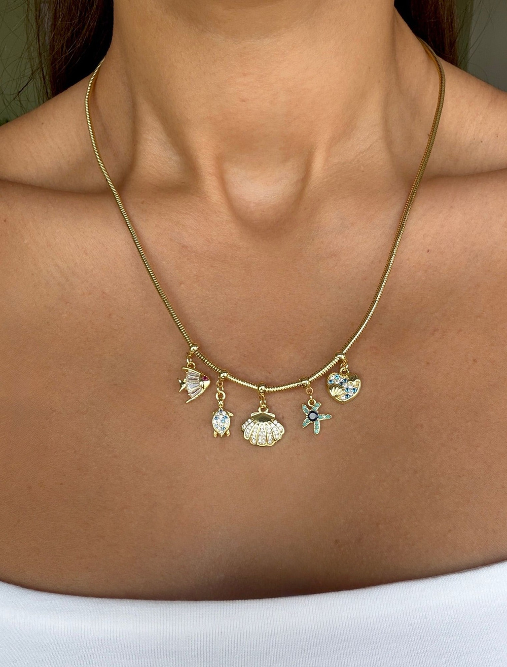 14K Altın Kaplama Turkuaz Deniz Kabuklu Charm’lı Kolye
