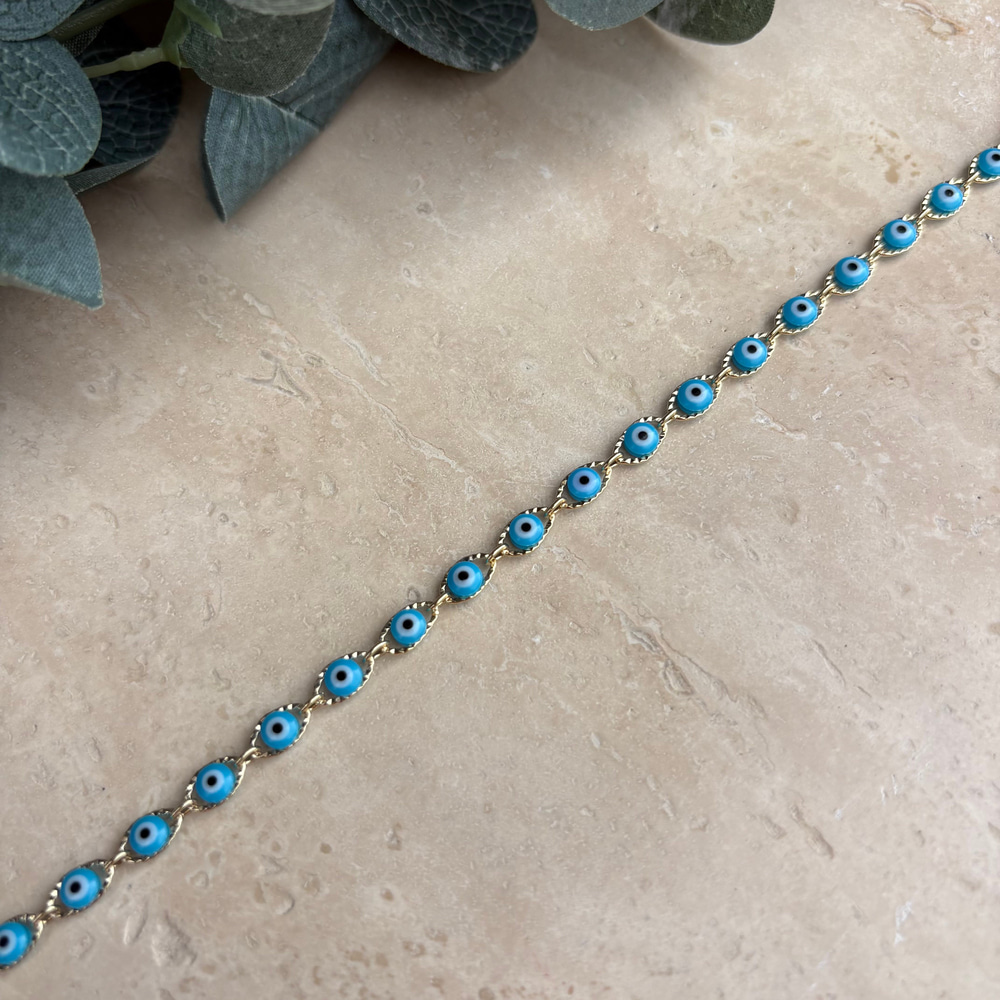 14K Özel Seri Açık Mavi Boncuklu Bileklik (17+3 cm)