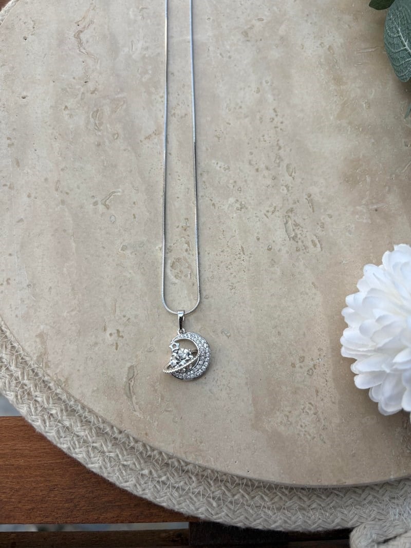 14K Özel Seri Ay Yıldızlı Zarif Kolye (Silver)